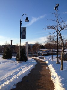 I liked the placement of this "Walking Running Strolling" flag/banner along the Riverfront Canal Walk. (Vanessa Junkin photo)