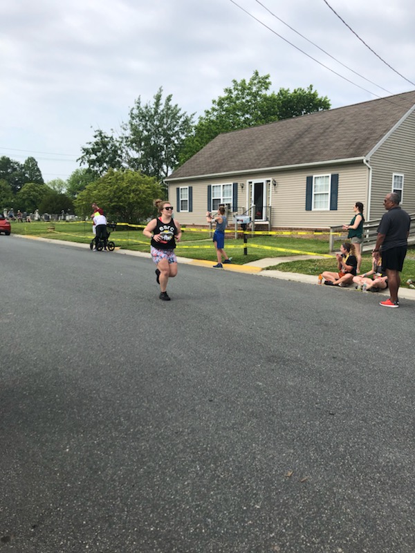 Vanessa Junkin heading toward the finish of the St. Michaels Running Festival Half Marathon