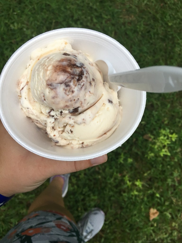 View of styrofoam bowl of ice cream.