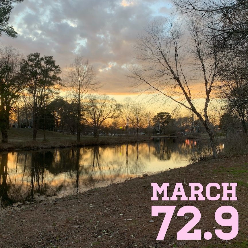 Sunset at the Salisbury City Park with text reading "March 72.9" in the right bottom corner. 
