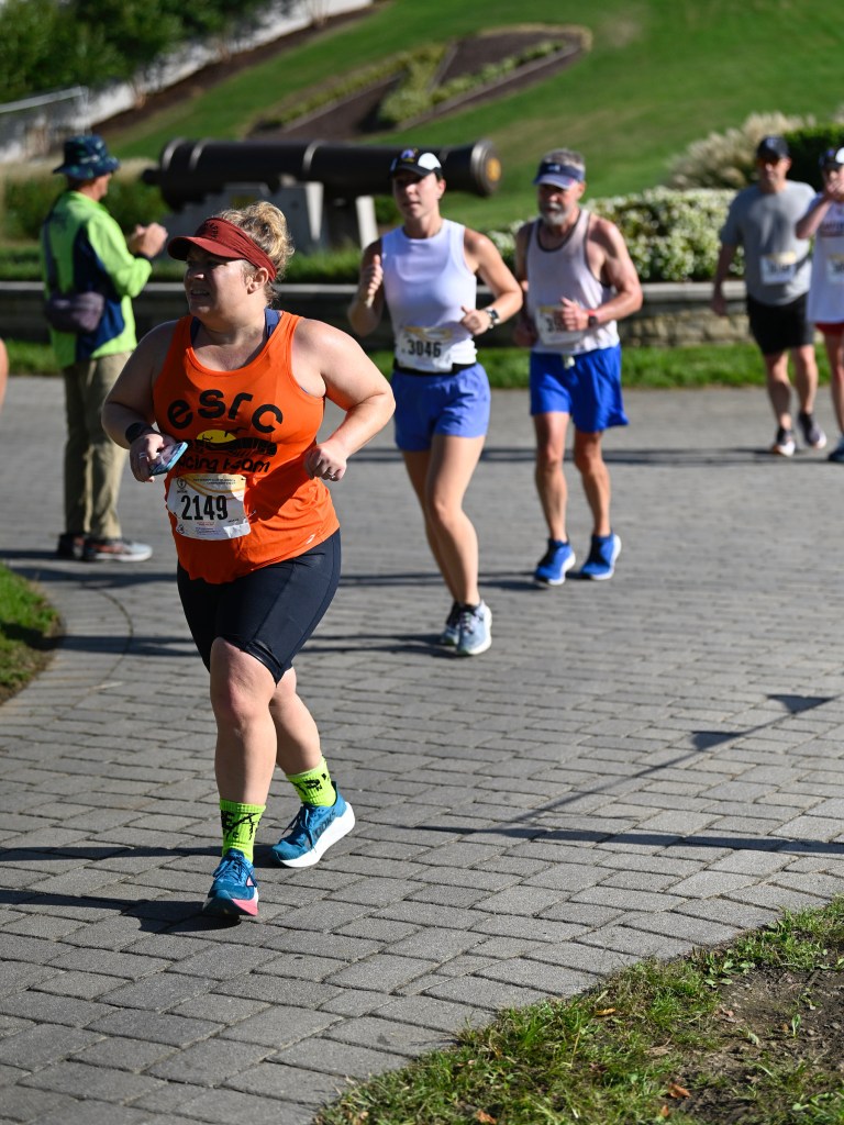 Vanessa Junkin makes her way up a stone path during the Annapolis Ten Mile Run.