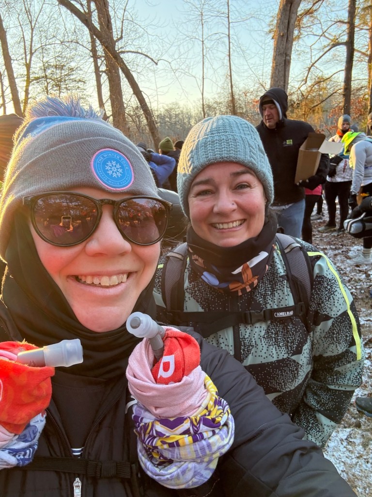 Selfie of two bundled-up female runners